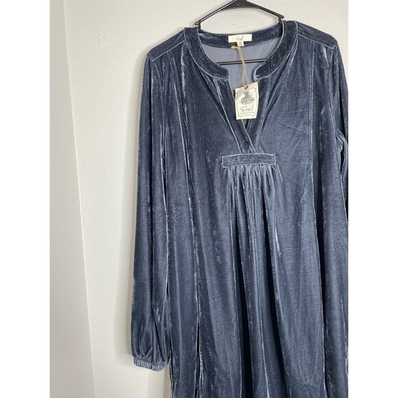 Easel Velvet Tunic Dress M Gray Charcoal Soft Girl Boho Chic Boutique Flowy Long - Picture 5 of 6